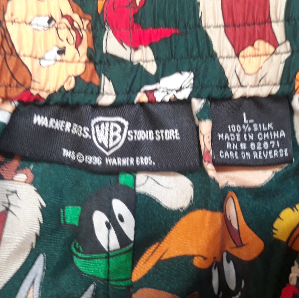 Vintage Looney Tunes Mania Character Boxer Shorts / Sz Large Green Silk Boxers - Picture 4 of 8